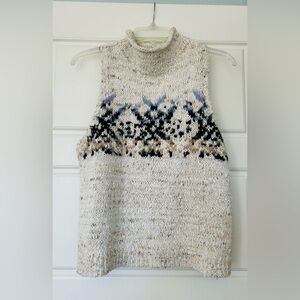 Cozy Knit Sleeveless Sweater - Cream and Black